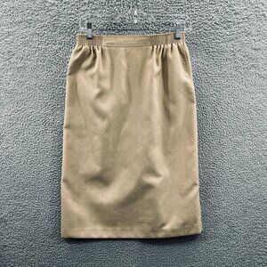 Alfred Dunner Womens Straight Skirt 10 Tan Elastic Waist Pockets Rear Slit